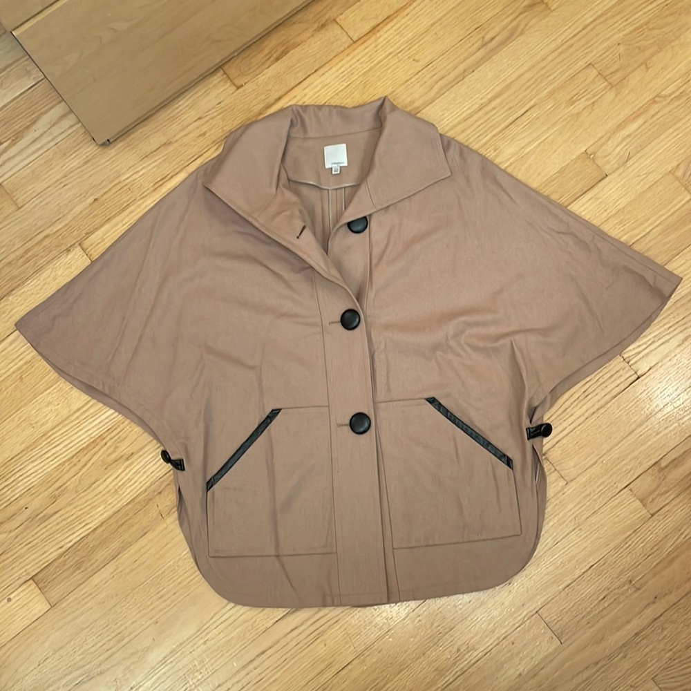 Halogen Wool Camel Colored Poncho With Black Pipi… - image 1